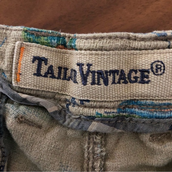 Linen Tropical Paradise Hawaiian Print Tan Khaki Shorts size 32 Pristine EUC 32 - Picture 2 of 6